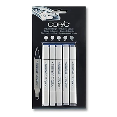 Imagen de COPIC Classic Set «Diseño industrial», 5 rotuladores dobles con punta mediana y fina