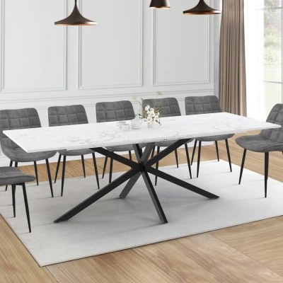 Imagen de Mesa de comedor rectangular extensible ALIX con almacenaje para 10 12 personas ALASKA pata araña madera efecto mármol bl