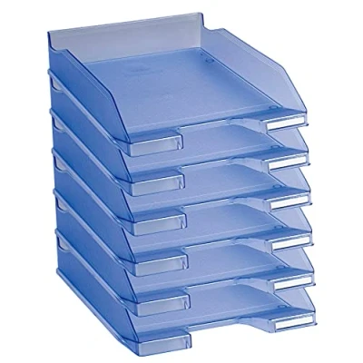 Imagen de Exacompta 11310D juego de 6 bandejas carpetas fundas COMBO MIDI dimensiones 34,6 x 25,5 6,5 cm para documentos formato A4 + color azul hielo translúcido
