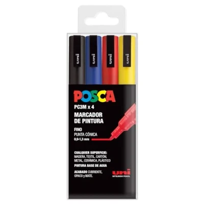 Imagen de Uni Ball UNIPC3M/4C BASICUd Estuche 4 rotuladores Posca Basic PC3M Fino, Blue, Estándar