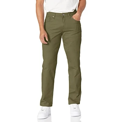 Imagen de Amazon Essentials Pantalón de Sarga Elástico con 5 Bolsillos Ajuste Recto Hombre, Verde Oliva, 31W / 30L