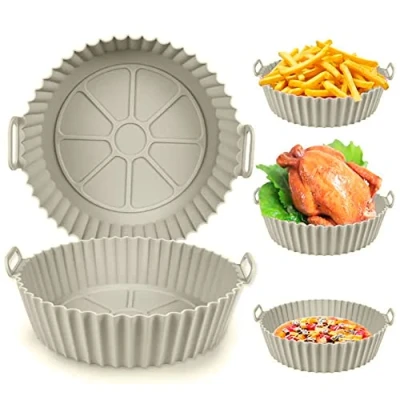 Imagen de Molde de silicona freidora aire 20 CM Olla reutilizable para AIRFYER sin aceite LIBRE BPA Accesorios aire, horno, microondas (Gris)