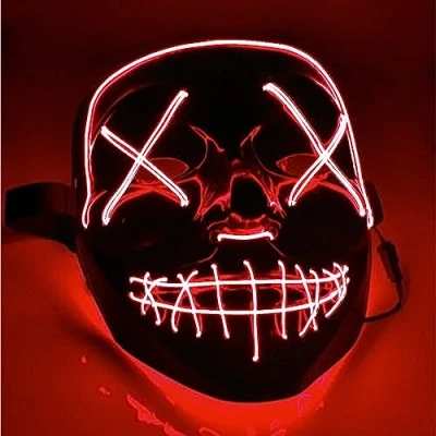 Imagen de TK Gruppe Timo Klingler Máscara de terror LED roja como Purge con 3 efectos luz, controlable, para Halloween disfraz hombres y mujeres (red)