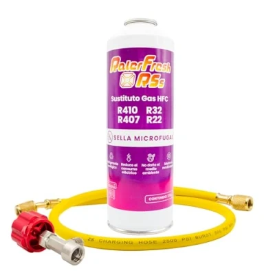 Imagen de Gas Refrigerante Ralerfresh RS Sustituto de R410, R32, R407 y R22 Recarga Organico para Aire Acondicionado Split Ecologico Eficiente Rapida (Botella RSs + Manguera)
