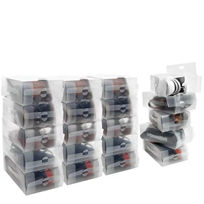 Imagen de Kurtzy Caja Zapatos Plástico Transparente (Pack de 20) Apto para Mujer, Hombres y Niños Organizador Plegable, Corrugado Apilable Viajes Almacenaje