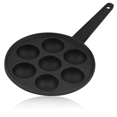 Imagen de BBQ Toro Sartén de Hierro Fundido con Mango Para Poffertjes Ø 20,5 x 3 cm 7 Piezas Pre Sazonada Takoyaki Mini Crepes Tortitas Holandesas Panqueques Aebleskiver