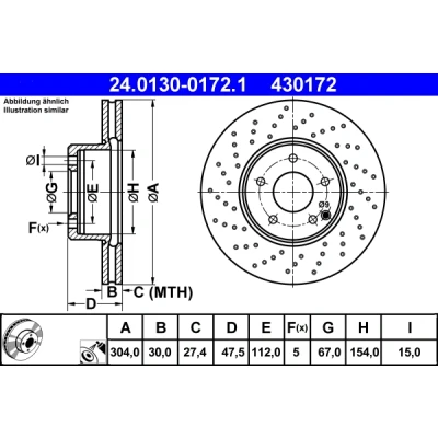 Imagen de ATE 24.0130 0172.1 Disco de freno 304,0 30,0 5 112,0 perforado/ventil. int. revestido aleado/alt. carburado MERCEDES BENZ: Clase S Berlina