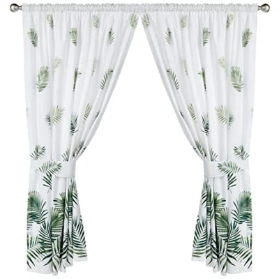 Imagen de Charlotte Thomas Fern Printed Polycotton Pencil Pleat Lined Curtains, Green, 66 x 72 Inch