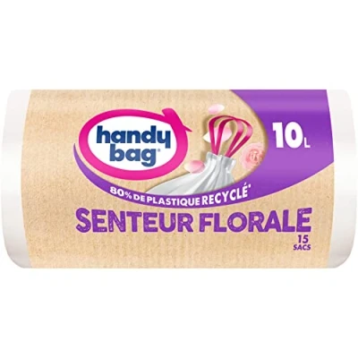 Imagen de Bolsa práctica bolsas de basura baño con asas deslizantes aroma flores 10 l x 15 adecuadas para pequeños botes Máxima estanqueidad Fondo antifugas