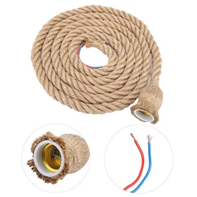 Imagen de Portalámparas, portalámparas de cuerda cáñamo vintage 3 m / 9,8 pies, E27 para sala estar en casa