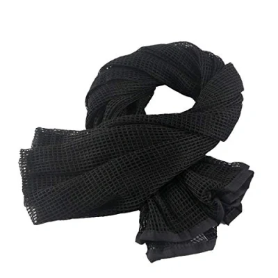 Imagen de XUE Red de Camuflaje Táctica Bufanda Militar Shemagh KeffIyeh para Hombre Mujer la Caza Airsoft Camuflarse 180cm x 90cm (Negro)