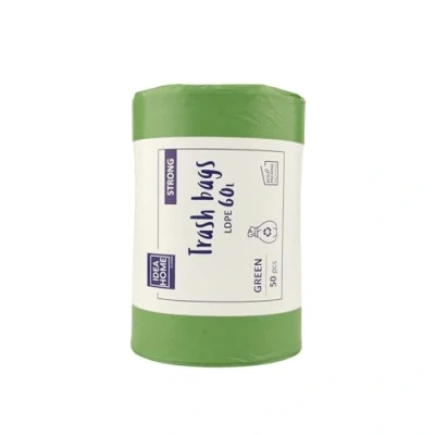Imagen de IDEA HOME 50 Unidades Bolsas de Basura LDPE para Reciclar Extra Resistentes Separación Residuos, Fuerte, 60L, Verde