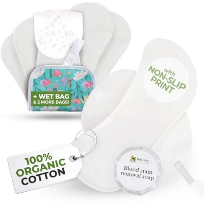 Imagen de Compresas Tela Mujer Antideslizantes de Algodón Organico; 6 Pack (L+XL) Linea Premium Reutilizables Ecológicas menstruación pesado, Muyeres y Adolescentes; para una Regla Comoda