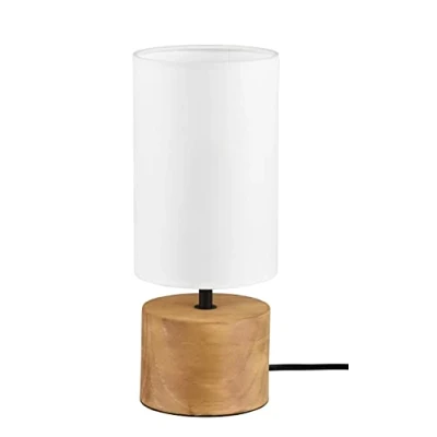 Imagen de Reality Leuchten R50171930 Woody Lámpara de mesa (metal negro mate, pie madera, pantalla tela negro/dorado, no incluye 1 bombilla E27)
