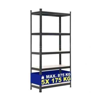 Imagen de CLP Estantería Metálica de Almacenaje Galvanizada I Capacidad Máx. Carga 875 kg 5 Estantes Bastidor Almacena, Color:Negro, Tamaño:90x40x180 cm