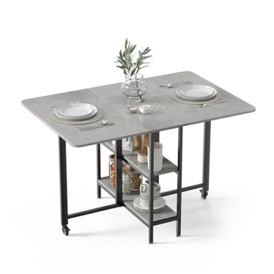Imagen de Mondeer Folding Dining Table Mesa de Comedor Plegable móvil, Tablero partículas E1 Marco Hierro, Gris, 120 cm