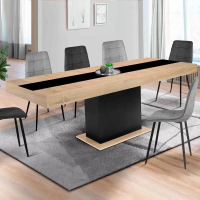 Imagen de IDMarket Mesa de comedor extensible rectangular Eden 6 10 personas, madera y negro, banda central negra, 160 200 cm