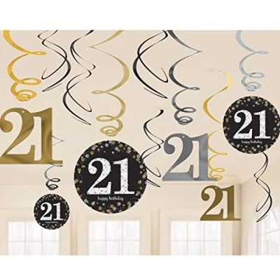 Imagen de amscan 21st Swirl Juego de decoración (12 unidades), dorado, color, 21 (9900566)