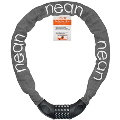 Imagen de nean candado de Cadena para Bicicleta con combinación código numérico y Alto Nivel Seguridad, eslabones Acero Templado, 6 mm x 900 (gris)