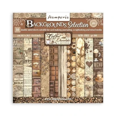 Imagen de Stamperia Scrapbooking Small Pad 10 hojas de 20,3 x cm (8 8 pulgadas) Backgrounds Selection Coffee and Chocolate