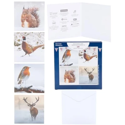 Imagen de UK Greetings Caja de 12 tarjetas Navidad caridad con animales invierno británicos en 4 diseños