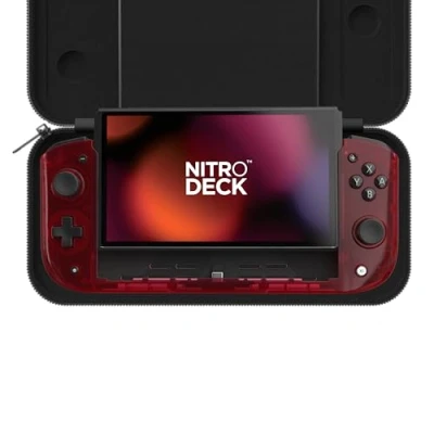 Imagen de CRKD Nitro Deck Crystal Collection con funda de transporte, cubierta mano profesional Zero Stick Drift para Nintendo Switch y OLED (rojo atómico)