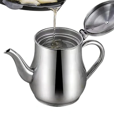 Imagen de Pomurom Filtro Aceite Acero Inoxidable,Recipiente para Grasa Cocina con colador extraíble Lata Almacenamiento separadora casera