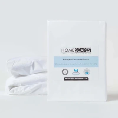 Imagen de HOMESCAPES Protector de Funda edredón Impermeable, Totalmente Ajustado, tamaño King, hipoalergénico y a Prueba ácaros, Poliéster, Blanco, Súper Rey