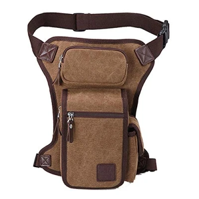 Imagen de Xieben Hombres Lienzo Caer Pierna Bolsa Cintura Paquete de Fanny Moto Montar Ciclismo Viajes Táctico Deportes Al Aire Libre Café