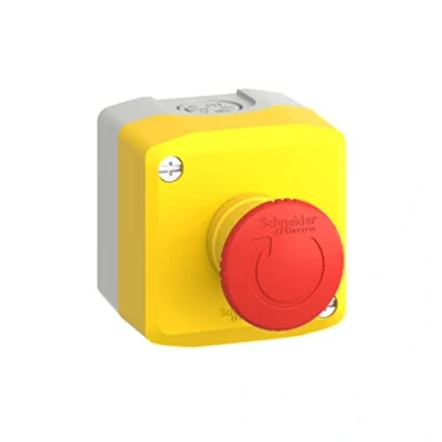 Imagen de Schneider Electric XALK178E Plástico Estación de Control, Tapa Amarilla, 1 Pulsador Seta Rojo 40 Ø, Gris Claro