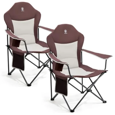 Imagen de EVER ADVANCED Silla de Camping Plegable 160KG Capacidad Carga, Ultra Grande con Respaldo Alto, Cómoda Asiento Lateral y Portavasos para Jardín Balcón Pesca