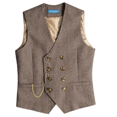 Imagen de Solovedress chaleco de traje lana vintage para hombre, ajuste regular, boda, marrón claro, L