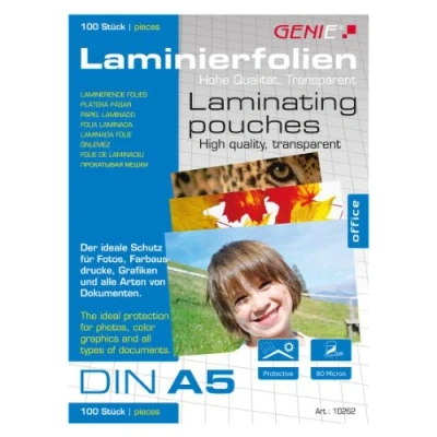 Imagen de Genie 10262 pouches (trasparente, 80 micron per formati fino a din a5, adatto qualunque plastificatrice), 100 pezzi