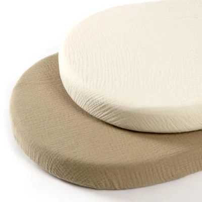 Imagen de lulumoon Juego de 2 sabanas Cuna Ajustables para niños, Sabana Bajera 100% algodón Muselina, 90 x 40 cm, Viaje (Blanco Amarillo
