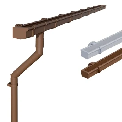 Imagen de INEFA Juego de canalones para casa jardín, carport, terraza, NW 83 canalón caja 8mmarrón 1 lado del tejado, lluvia PVC tejado pent,made in Germany