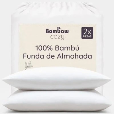 Imagen de Fundas de Almohada Bambú Blanco 80x80 cm Tacto Suave y Fino 2 x Funda Antiácaros Tejido Transpirable Pillow Case Cojín Bambaw