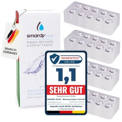 Imagen de SMARDY 240 Pastillas de Prueba Agua Rápida 120x Phenol Red (Valor PH) y DPD1 (Cloro Libre) Comprobador Cloro pH, Calidad del Test para Piscina, Whirlpool, Acuario