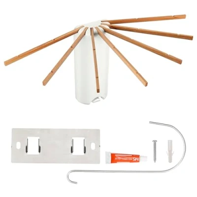 Imagen de BELLE VOUS Tendedero Plegable de Pared Tenderete Retractil con Brazos Colgantes Madera para Secar Ropa en Interior o Exterior Tendal Colgador Retráctil Extensible