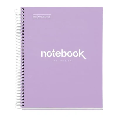 Imagen de Miquelrius Cuaderno A5 Notebook Emotions, 80 Hojas 90 g/m², Cuadrícula 5 x mm, 1 Franja de Color, Espiral Microperforado, Cuadriculado, Tapa Extra Rígida, 2 Taladros, Lavanda