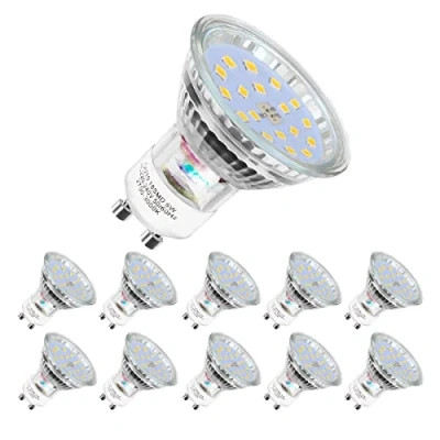 Imagen de Bombilla LED GU10, 5 W equivalente a 60 Halógena, blanco diurno 6000K, 600LM,120 ángulo de haz, Ultra Brillante Bombillas, Paquete 10 Unidades