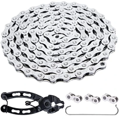 Imagen de YBEKI Cadena de Bicicleta 9/10/11/12 Velocidades 1/2 x 11/128 Pulgadas 116 Enlaces para Carretera, MTB (Plata 9 Velocidades)