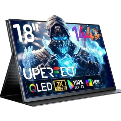 Imagen de UPERFECT Monitor Portátil 18 Pulgadas 2.5K 144Hz Formato 16:10 100% DCI P3 Gaming, HDMI/USB C, Ligera y Fácil de Transportar Pantalla IPS Compatible con Portatil/PC/Teléfono, VESA