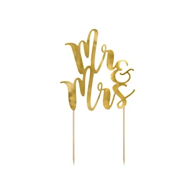 Imagen de PartyDeco Pick Mr&amp;Mrs Novios para Tarta, Madera, Dorado