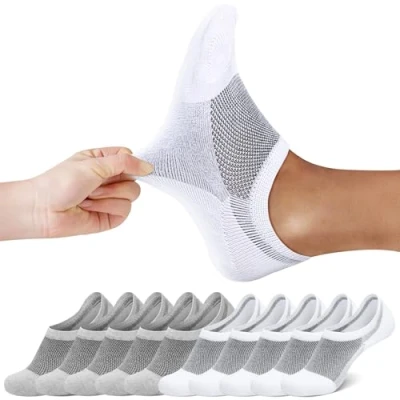 Imagen de FALARY Calcetines Tobilleros Hombre 43 46 Blanco Invisibles Mujer 10 Pares Respirable Algodon Antideslizantes Cortos Calcetin