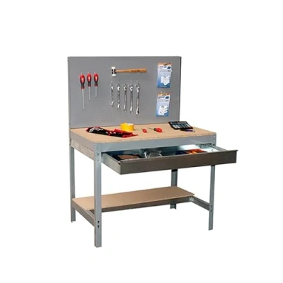 Imagen de Simon Rack Banco de Trabajo Taller, Capacidad Carga 400 kg, 1445x910x610 mm, Mesa Trabajo, 1 Cajón, Gris/Madera BT2