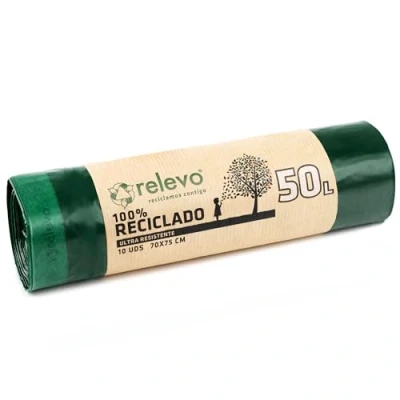 Imagen de Relevo 100% Reciclado bolsas de Basura, extra resistentes 50 L, 10