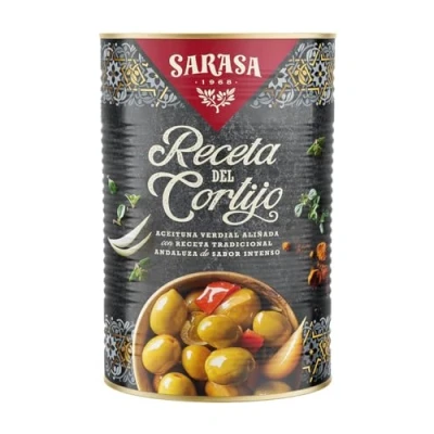 Imagen de &quot; RECETA DEL CORTIJO&quot; SARASA SABROSAS ACEITUNAS ALIÑADAS CON RECETAS TRADICIONALES (1 LATA, PESO NETO 4200g (PESO ESCURRIDO 2500))