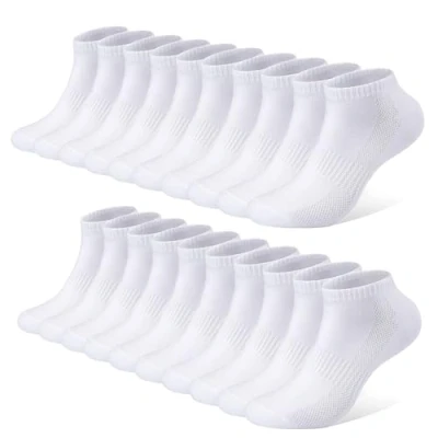Imagen de FALARY Calcetines Hombre Mujer Deportivos 10 Pares Cortos Calcetin Tobilleros Algodon Blanco 35 38