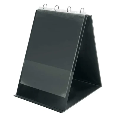 Imagen de VELOFLEX 4133280 Rotafolios de mesa DIN A3 formato vertical, con fundas transparentes, PVC, soporte para presentaciones, flipchart negro, carpeta anillas autoportante
