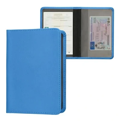Imagen de kwmobile Funda para permiso de circulación coche cuero sintético Con espacio tarjetas 9.2 x 13 CM doblado azul